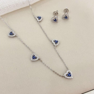 Conjunto prata coração cravejado