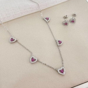 Conjunto prata coração cravejado