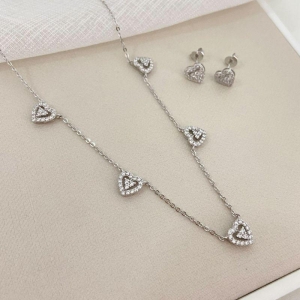 Conjunto prata coração cravejado