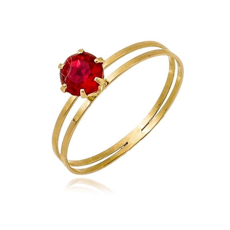 Anel Ouro 18k - pedra Vermelha