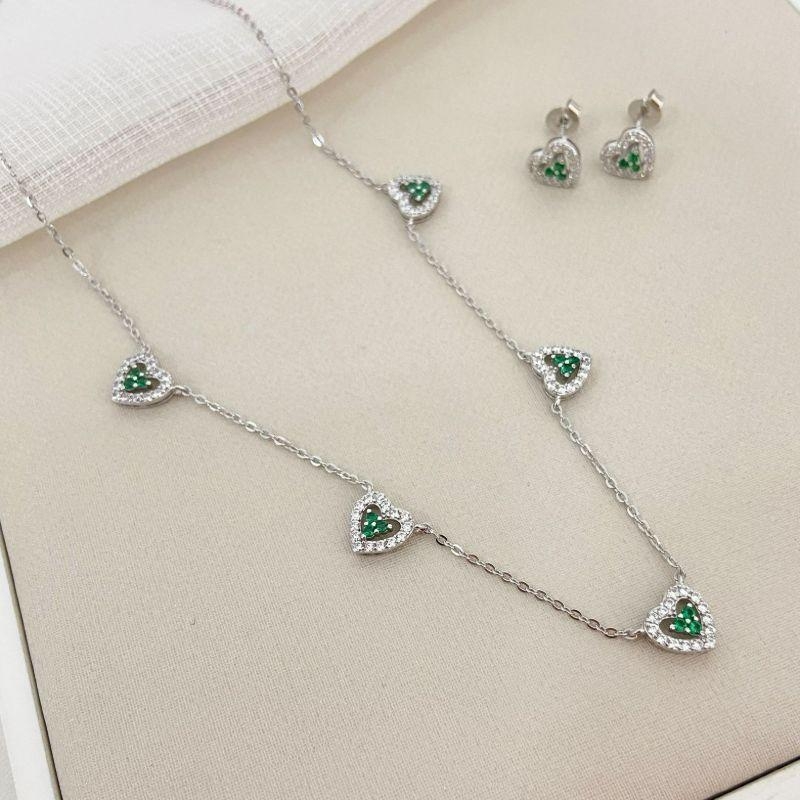 Conjunto prata coração cravejado