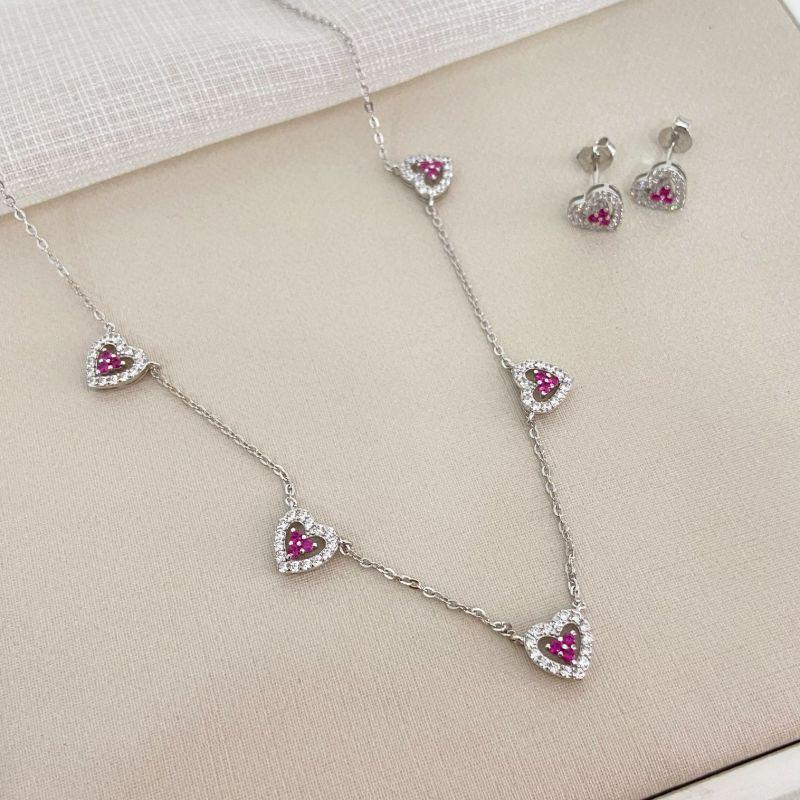Conjunto prata coração cravejado