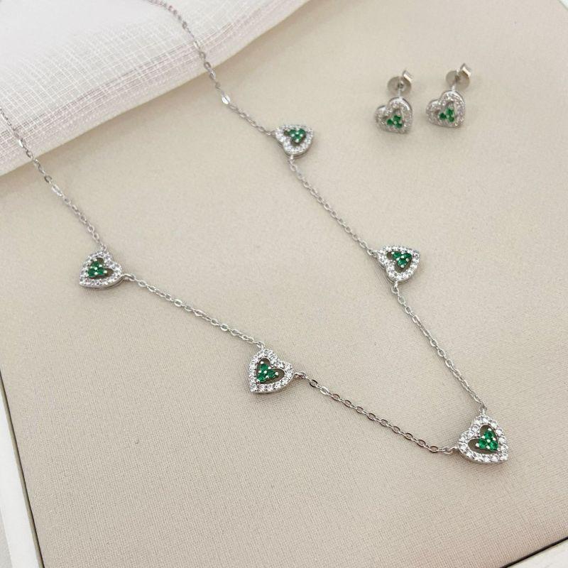 Conjunto prata coração cravejado